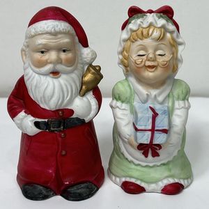 Vtg Fei Mr & Mrs Santa Claus Bell 4" Hand Painted Ceramic Christmas Figurine